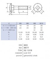 Śruba do bram M8x65 DIN 603, cynk biały