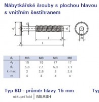 Śruba meblowa M6x10 cynk biały z płaskim łbem 15 mm