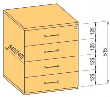 K-BBP Kontener 740mm typ 7/typ 8 (szuf.plast.,pełen wysuw,dociąg,tłum.)