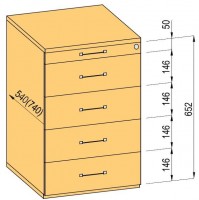 K-BBP Kontener 740mm typ 9/typ 8 (szuf.plast.,pełen wysuw,dociąg,tłum.)