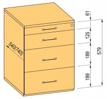 K-BBP Kontener 740mm typ 4/typ 8 (szuf.plast.,pełen wysuw,dociąg,tłum.)