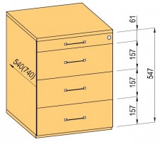 K-BBP Kontener 740mm typ 3/typ 8 (szuf.plast.,pełen wysuw,dociąg,tłum.)