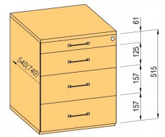 K-BBP Kontener 740mm typ 2/typ 4 (szuf. met.,pełen wysuw,dociąg,tłum.)