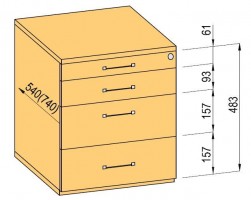 K-BBP Kontener 740mm typ 1/typ 8 (szuf.plast.,pełen wysuw,dociąg,tłum.)